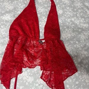 SHEIN Red Lace Halter Chemise